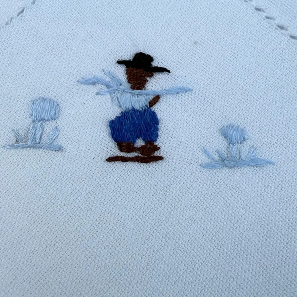 Vintage Hand-Embroidered Linen‎ Napkins – Whimsical Folk Art Figures – Set of 4